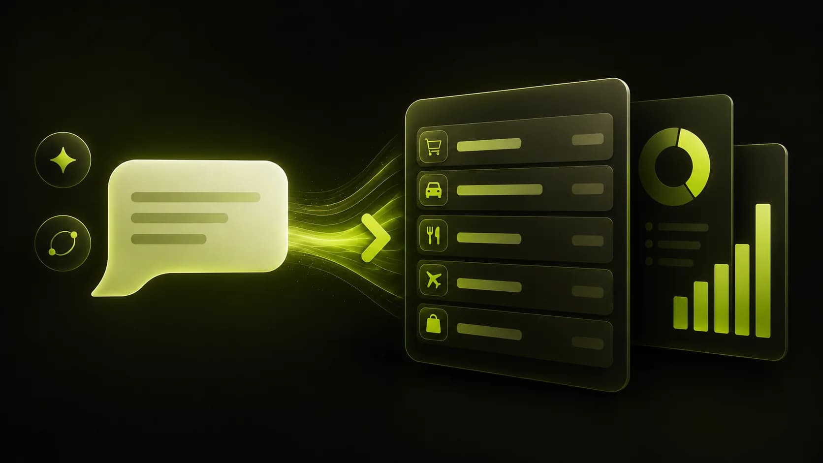 Abstract dark PocketLedger cover showing a single glowing expense ledger shape with subtle transaction lines